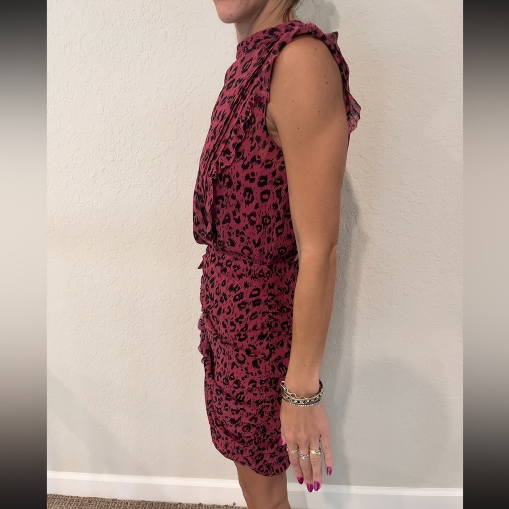 All Saints Pink Leopard Assymetrical Ruffle Dress US 4 - Picture 5 of 13